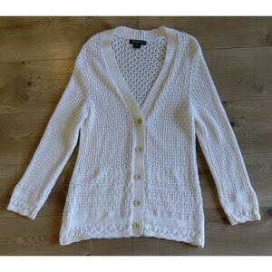 Eddie Bauer Cardigan Open Knit 100% Cotton Cream XL Beachy